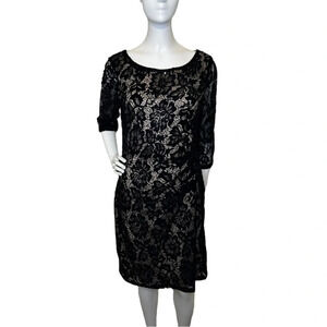 Women’s Scarlett Black Sporadic Sequin 3/4 Sleeve Sheath Dress Sz 8 Stretch